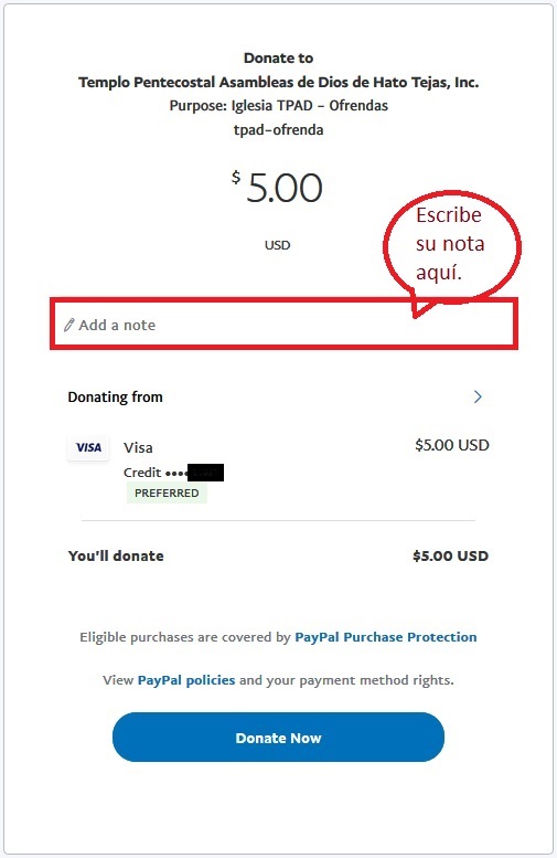 PayPal Step: Add a Note